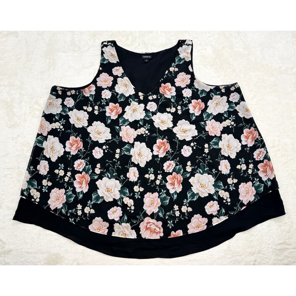 Torrid Womens Black Floral Double Layer Georgette Swing Tank Blouse Plus Size 3X